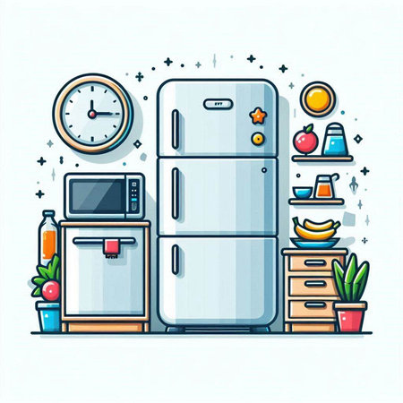 Kitchen household appliances. Vector illustration in flat cartoon style. Objects on a white background.のイラスト素材