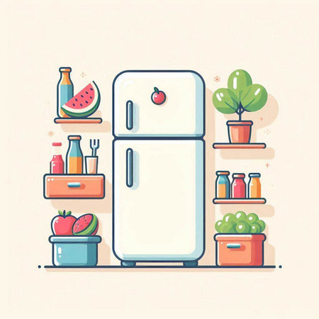 Illustration of fridge in flat design. Vector illustration of fridge in flat style.のイラスト素材