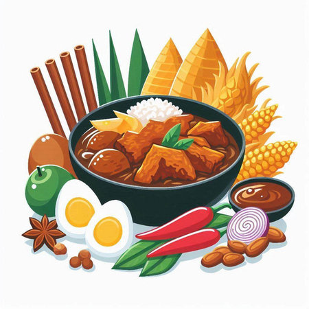 Korean food, beef stew with rice and vegetables. Vector illustration.のイラスト素材