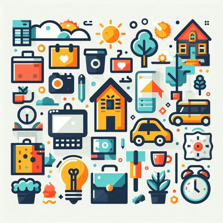 Modern flat design icons set for web and mobile applications in trendy colorsのイラスト素材