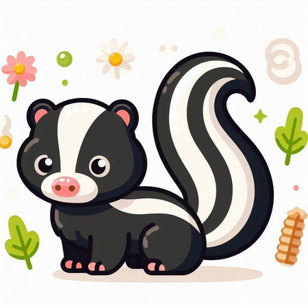 Cute cartoon skunk with flowers. Vector illustration of a skunk.のイラスト素材