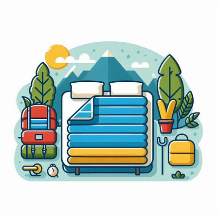 Vector illustration of travel and vacation concept in flat line style. Colorful icons set for web, site, mobile and infographics.のイラスト素材