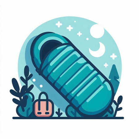 Vector illustration of a sleeping bag in the night. Flat style.のイラスト素材