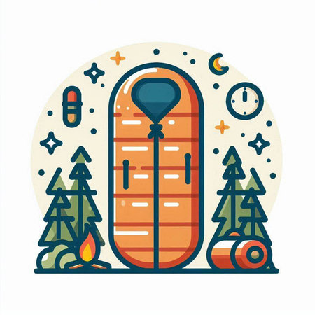 Boat and camping equipment. Vector illustration in flat linear style.のイラスト素材