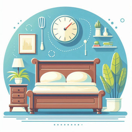 Bedroom interior with furniture and accessories. Flat style vector illustration.のイラスト素材