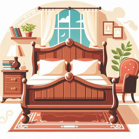 Bedroom interior with furniture. Vector illustration in retro style. Eps 10のイラスト素材