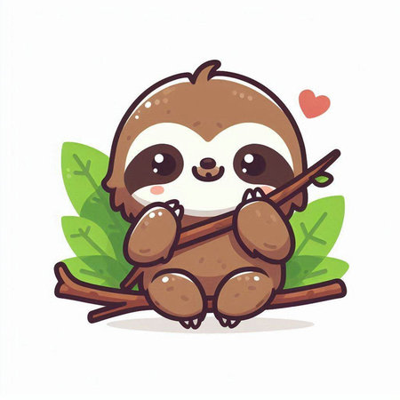 Cute sloth sitting on a tree branch. Vector illustration.のイラスト素材