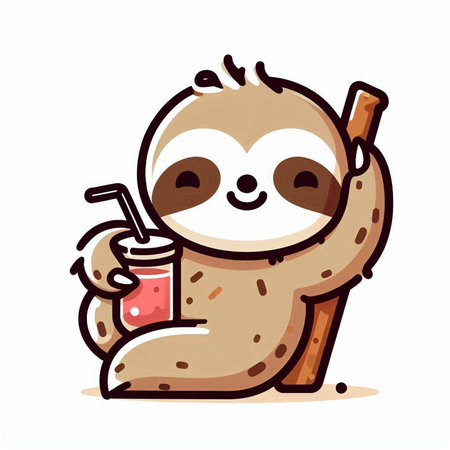 Cute sloth with a drink. Vector illustration in cartoon style.のイラスト素材