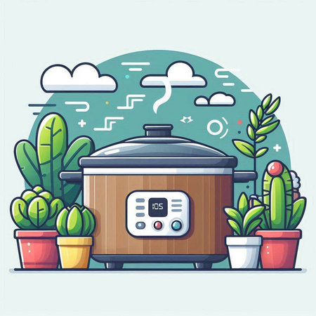 Vector illustration of a modern electric rice cooker in a flat style.のイラスト素材