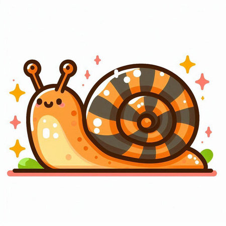 Vector illustration of a cute cartoon snail isolated on a white background.のイラスト素材