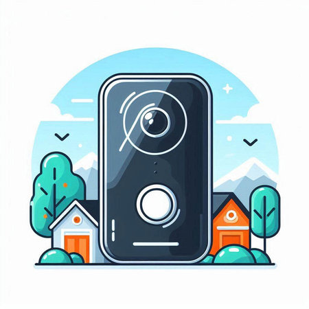 Smartphone with home alarm system. Vector illustration in flat style.のイラスト素材