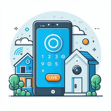 Smartphone with smart home app on the screen. Modern flat design vector illustration.のイラスト素材