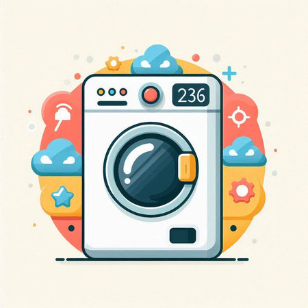 Washing machine flat icon. Laundry service concept. Vector illustrationのイラスト素材