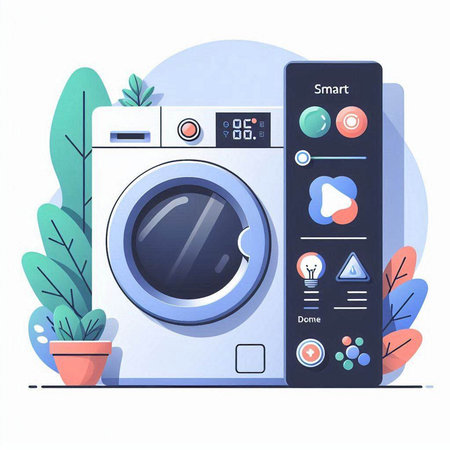 Washing machine vector illustration. Washing machine with remote control.のイラスト素材
