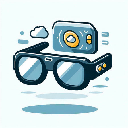 Videogame glasses and camera. Vector cartoon illustration. Isolated on white background.のイラスト素材