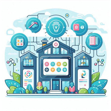 Smart home concept. Vector illustration in flat style with icons of smart house.のイラスト素材