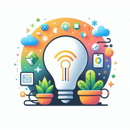 Light bulb with Internet of things (IoT) concept. Vector illustrationのイラスト素材