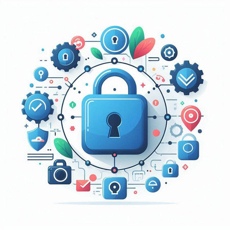 Protection and safety concept. Protect mechanism, system privacy. Vector illustrationのイラスト素材