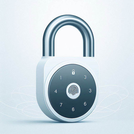 Padlock with fingerprint on white background. Security concept. 3D renderingのイラスト素材