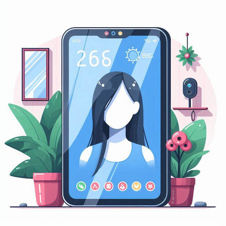 Smartphone with girl face. Vector illustration in flat cartoon style.のイラスト素材