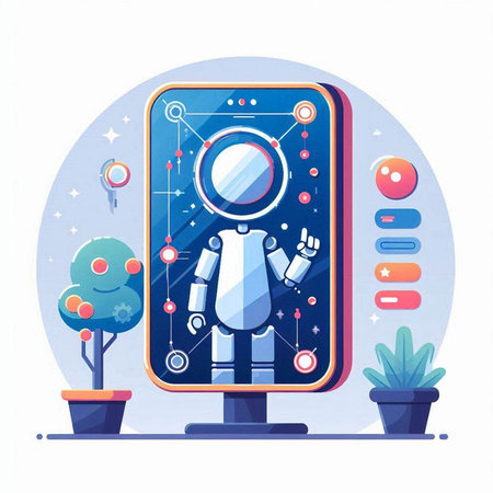 Futuristic robot. Artificial intelligence. Vector illustration in flat styleのイラスト素材