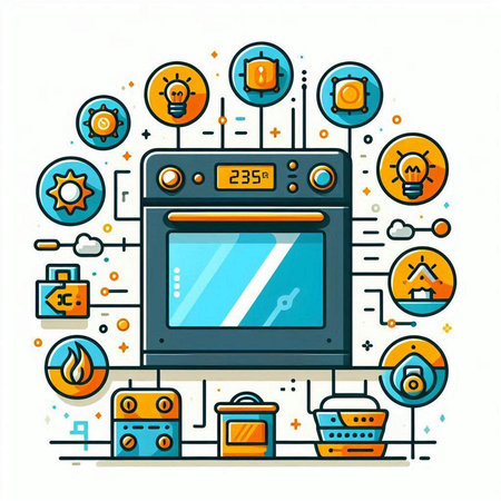 Vector illustration of modern flat line design concept of household appliances and electronics.のイラスト素材