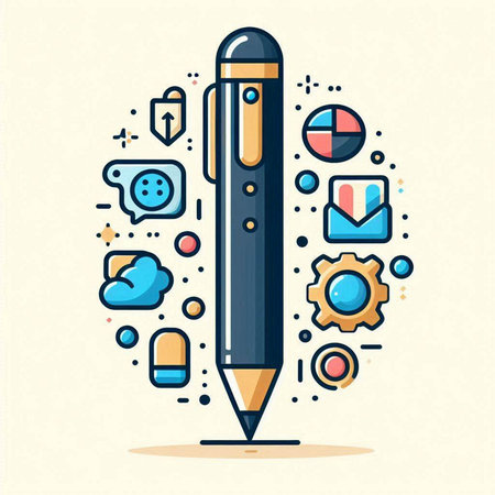 Vector illustration of modern flat line style design of pen, gear, cloud computing and social media iconsのイラスト素材