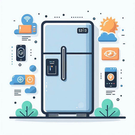 Modern flat design vector illustration concept of smart home appliances. Smart fridge, smartphone and other devices.のイラスト素材