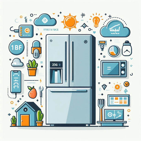 Modern flat line design vector illustration concept of home appliances and household appliances.のイラスト素材