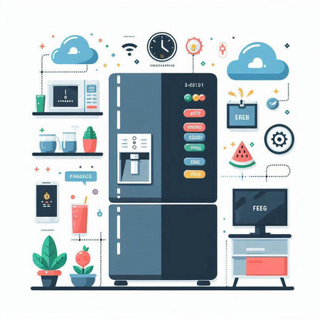 Refrigerator in flat style. Modern household appliances. Vector illustration.のイラスト素材
