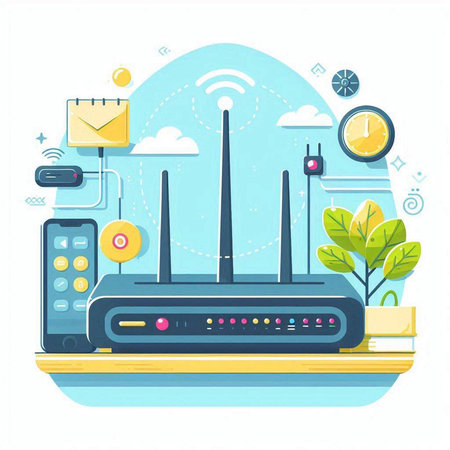 Wireless router with internet connection. Vector illustration in flat style.のイラスト素材