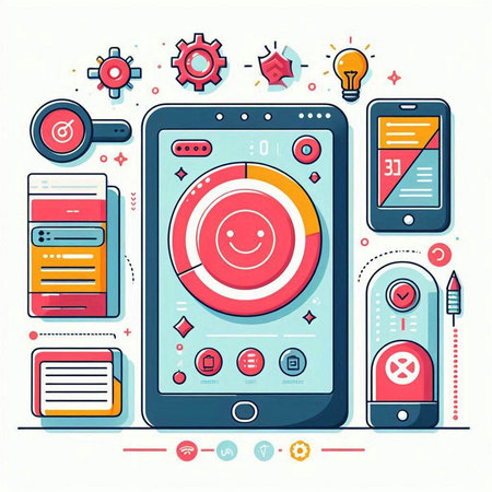 Modern flat line design vector illustration concept of mobile apps and social media services.のイラスト素材