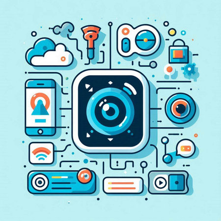 Smartphone security concept. Vector illustration in thin line style with icons and elementsのイラスト素材