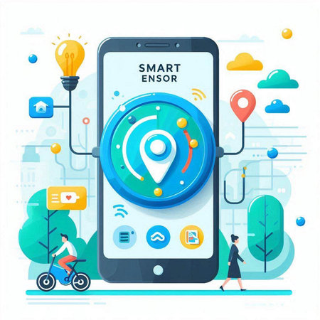 Smart city navigation flat vector illustration. Smartphone with GPS navigator on screen.のイラスト素材