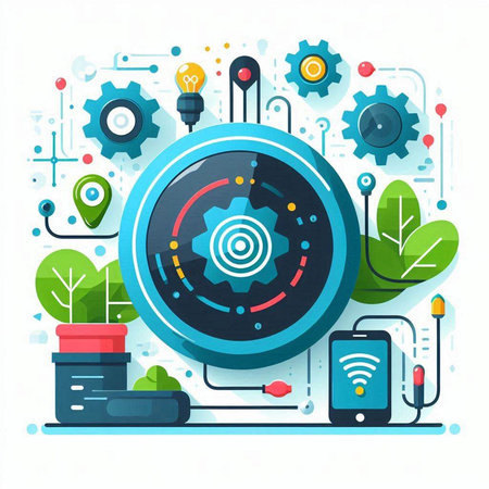 Flat design modern vector illustration concept of digital technology, artificial intelligence.のイラスト素材