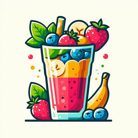 Fruit smoothie in a glass. Vector illustration of a summer drink.のイラスト素材
