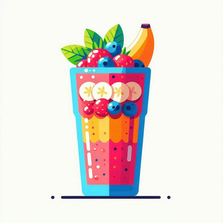 Fruit smoothie in a glass. Vector illustration in flat styleのイラスト素材