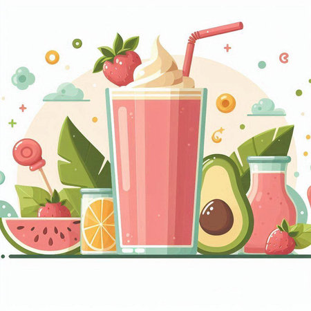 Fruit smoothie in a glass with a straw. Vector illustration.のイラスト素材
