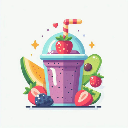 Fruit smoothie. Vector illustration in flat style. Isolated on white background.のイラスト素材