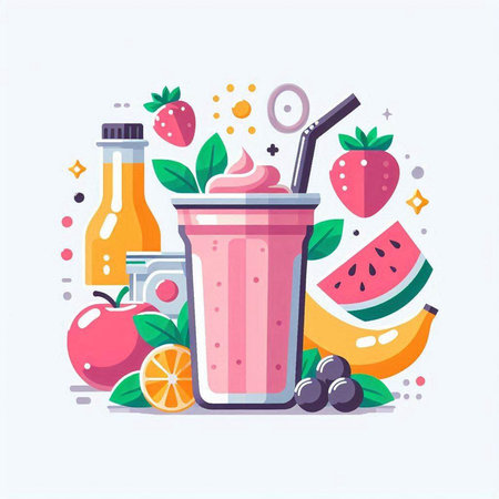 Fruit smoothie in a glass. Vector illustration in flat styleのイラスト素材