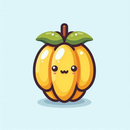 Cute cartoon kawaii papaya fruit character vector illustration.のイラスト素材