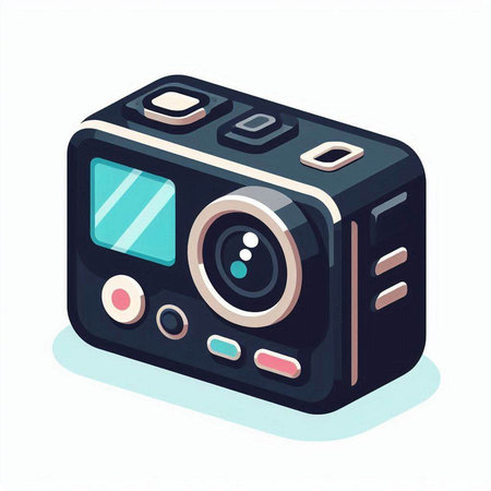 Vector illustration of a modern digital camera isolated on a white background.のイラスト素材