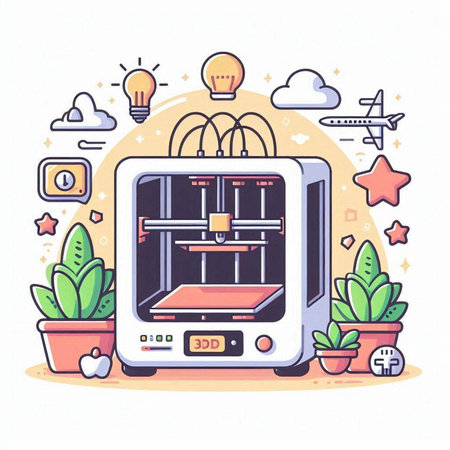 3d printer. Vector illustration in cartoon style on white background.のイラスト素材
