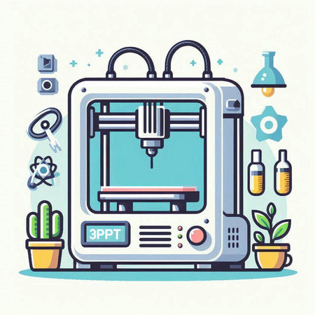 3d printer in flat design style. Vector illustration. Modern technology.のイラスト素材