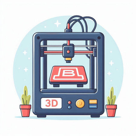 3d printer. Vector illustration of a 3d printer in flat style.のイラスト素材