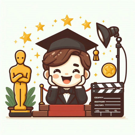 Graduate with clapperboard and award. Vector Illustration.のイラスト素材