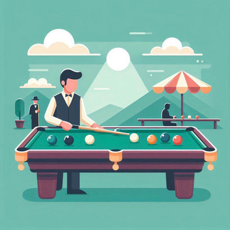Billiard flat design concept vector illustration. Man playing billiards.のイラスト素材