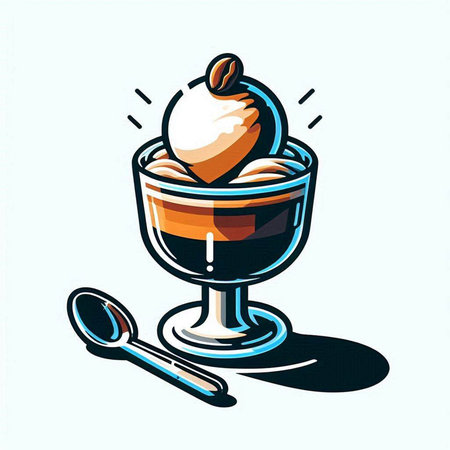 Illustration of a cup of coffee with ice cream and a spoonのイラスト素材