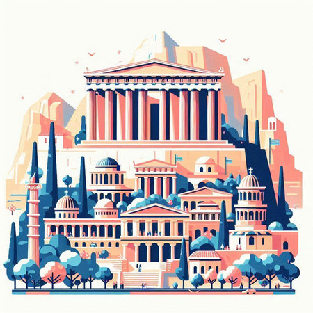 Athens Greece famous landmark. Vector illustration in flat cartoon style.のイラスト素材