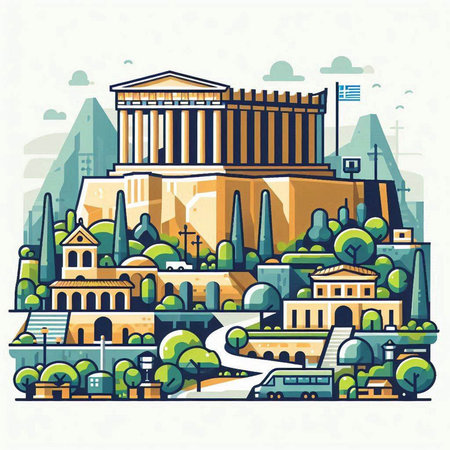 The Parthenon in Athens, Greece. Vector illustration in flat styleのイラスト素材